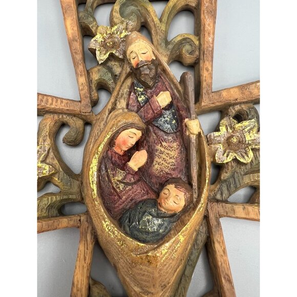 Nativity Wall Cross Christmas Decor 12" Baby Jesus Mary Joseph Faith Roman Inc - Picture 2 of 11